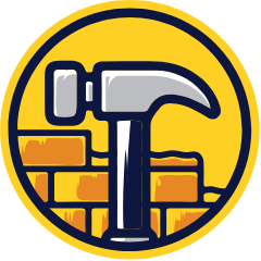 Construction worker icon with hammer and bricks