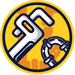 Plumbers and pipefitters icon with wrench and pipe