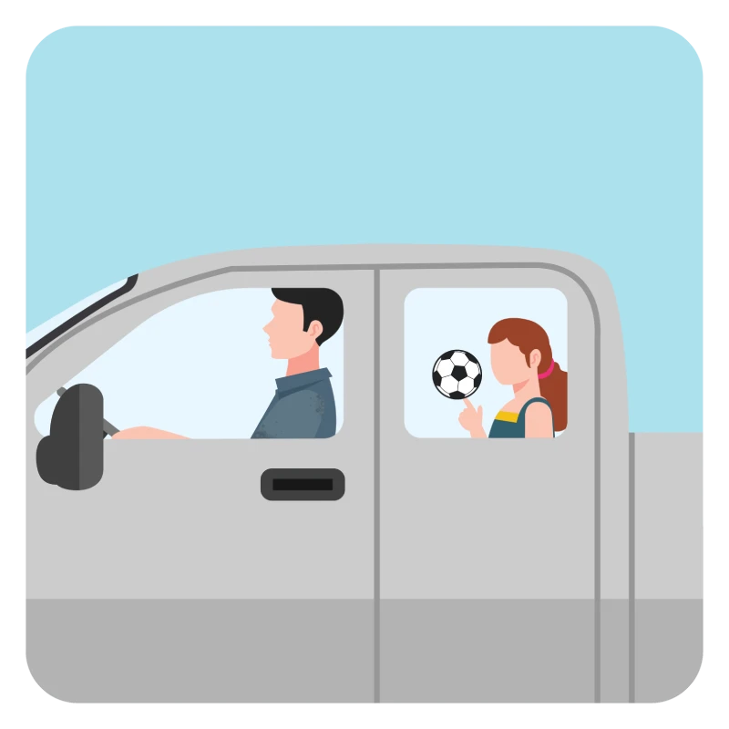 Graphic - father drives daughter to soccer practice in pick up truck