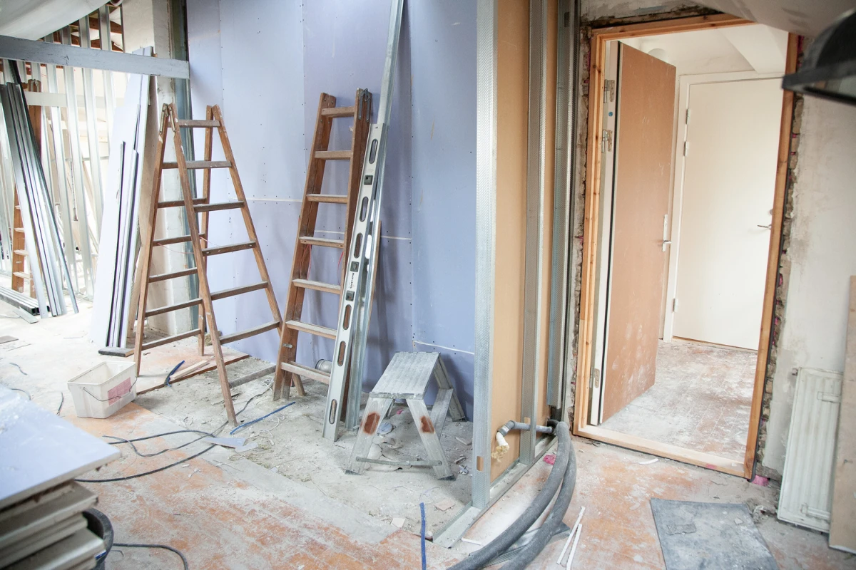 Building renovation with white dust